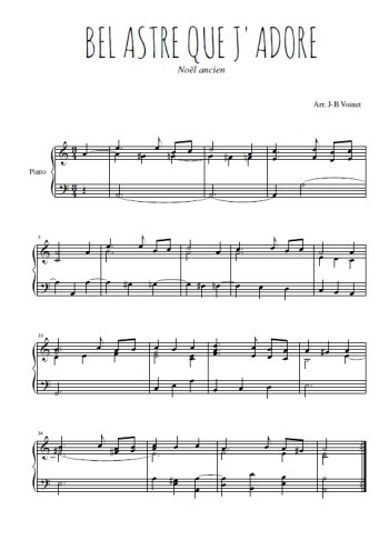 Téléchargez l'arrangement pour piano de la partition de Bel astre que j'adore en PDF